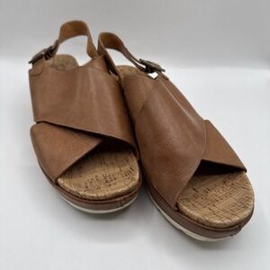 Kork-Ease Sandals Size 10 M Chloe Brown Leather Criss Cross Slingback Platform